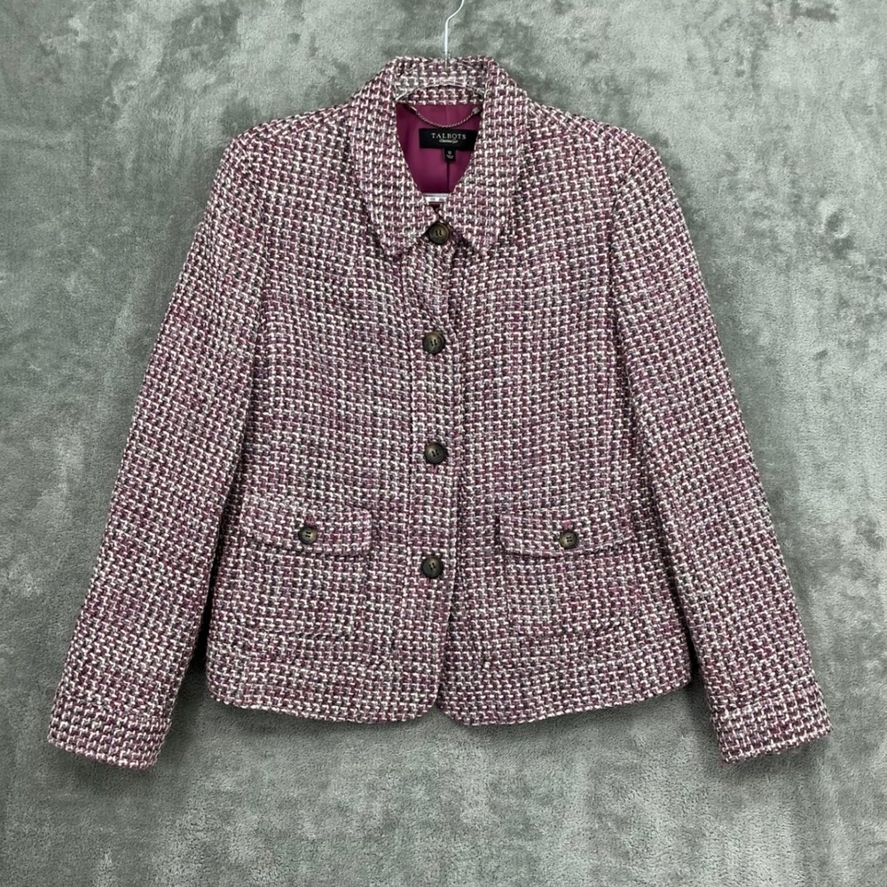 Talbots Jacket Womens Size 10 Tweed Wool Blend Blazer Office Career Preppy Pink